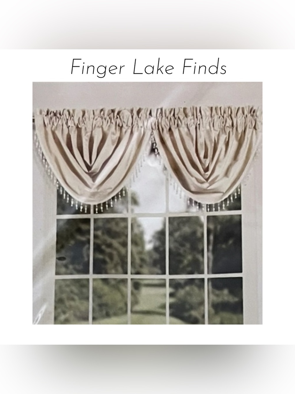 One Neutral Taupe Waterfall Valance with Beaded Tassels